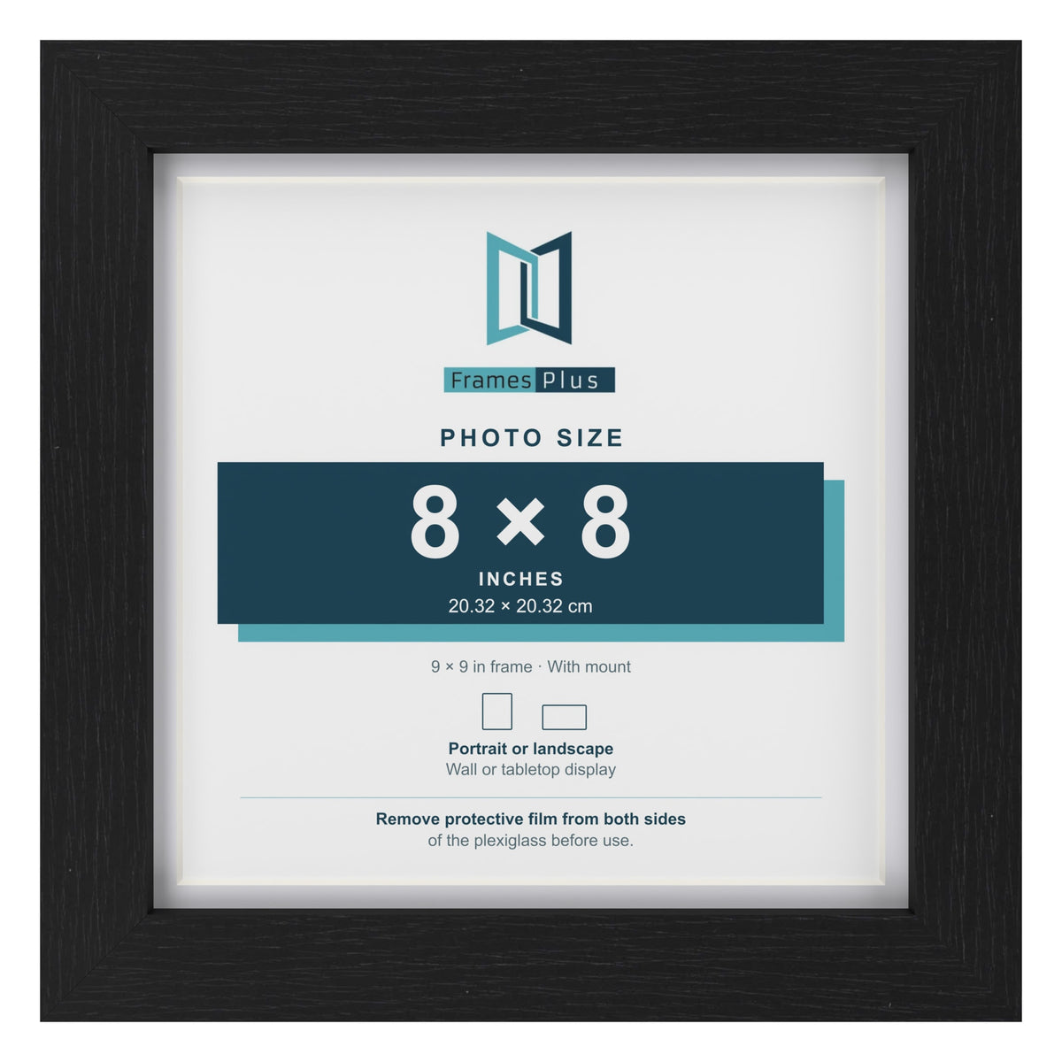 Classic Black 9 x 9 inch picture frame with a white mount for an 8 x 8 inch photo