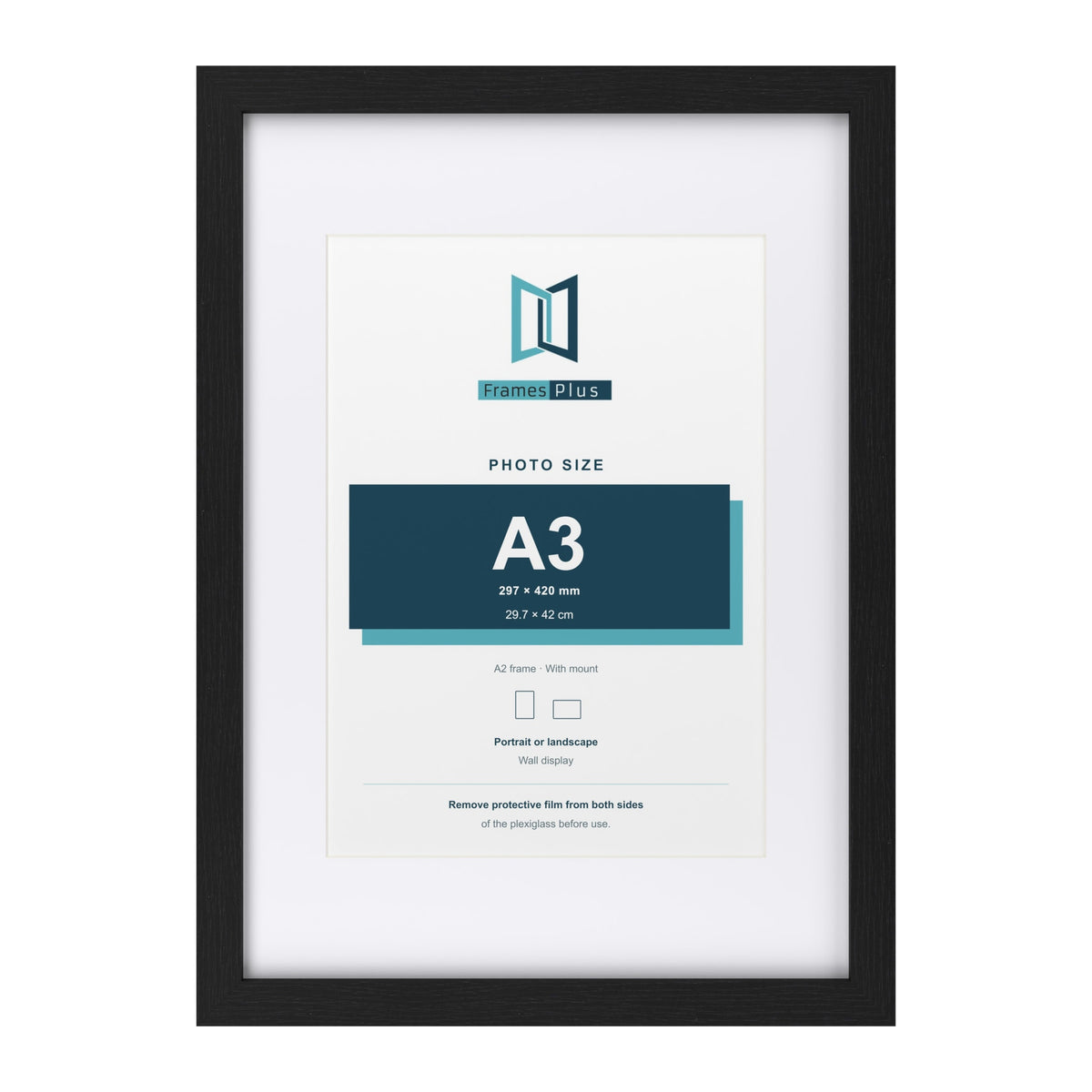Classic Black A2 picture frame with a white mount for an A3 photo