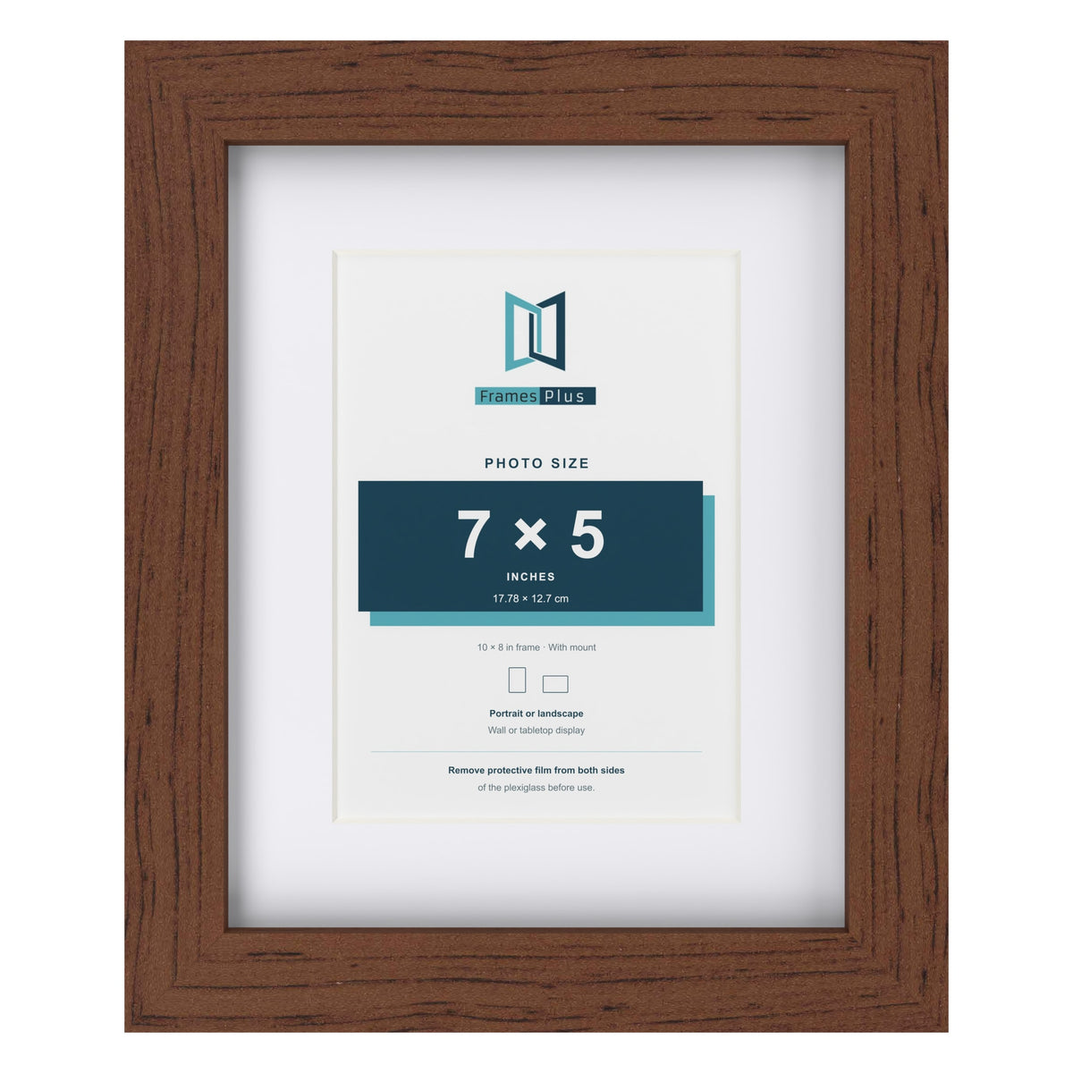Classic Dark Teak 10 x 8 inch picture frame with a white mount for a 7 x 5 inch photo