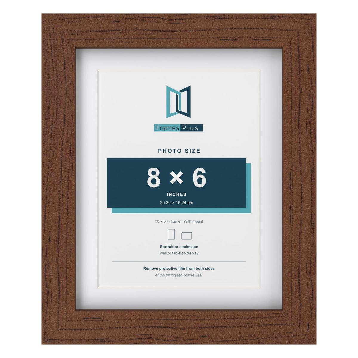 Classic Dark Teak 10 x 8 inch picture frame with a white mount for an 8 x 6 inch photo