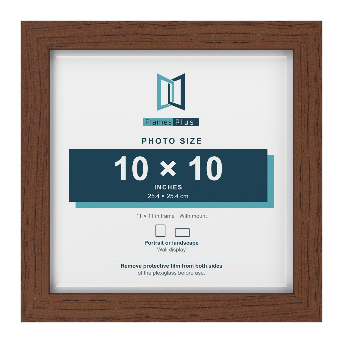Classic Dark Teak 11 x 11 inch picture frame with a white mount for a 10 x 10 inch photo