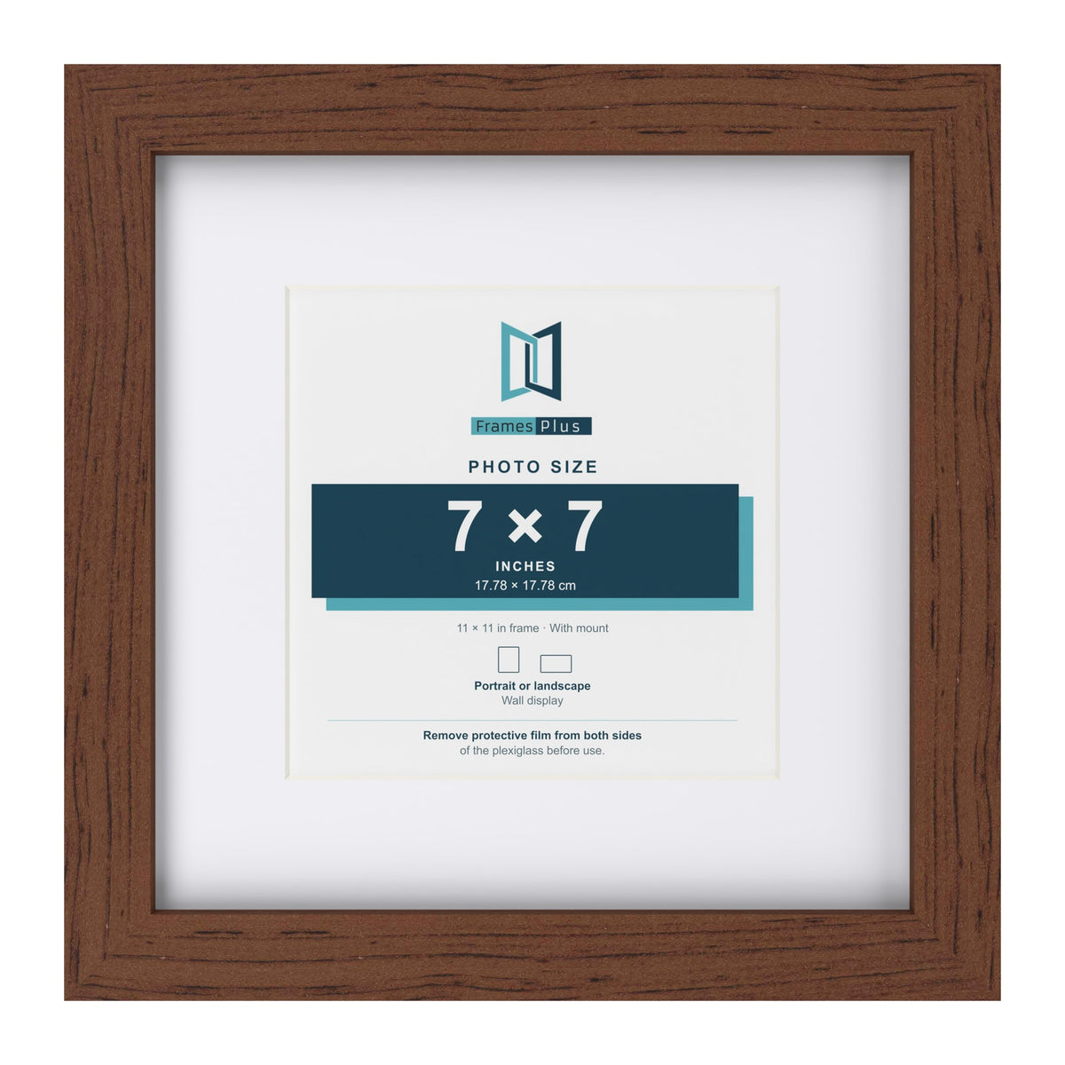 Classic Dark Teak 11 x 11 inch picture frame with a white mount for a 7 x 7 inch photo