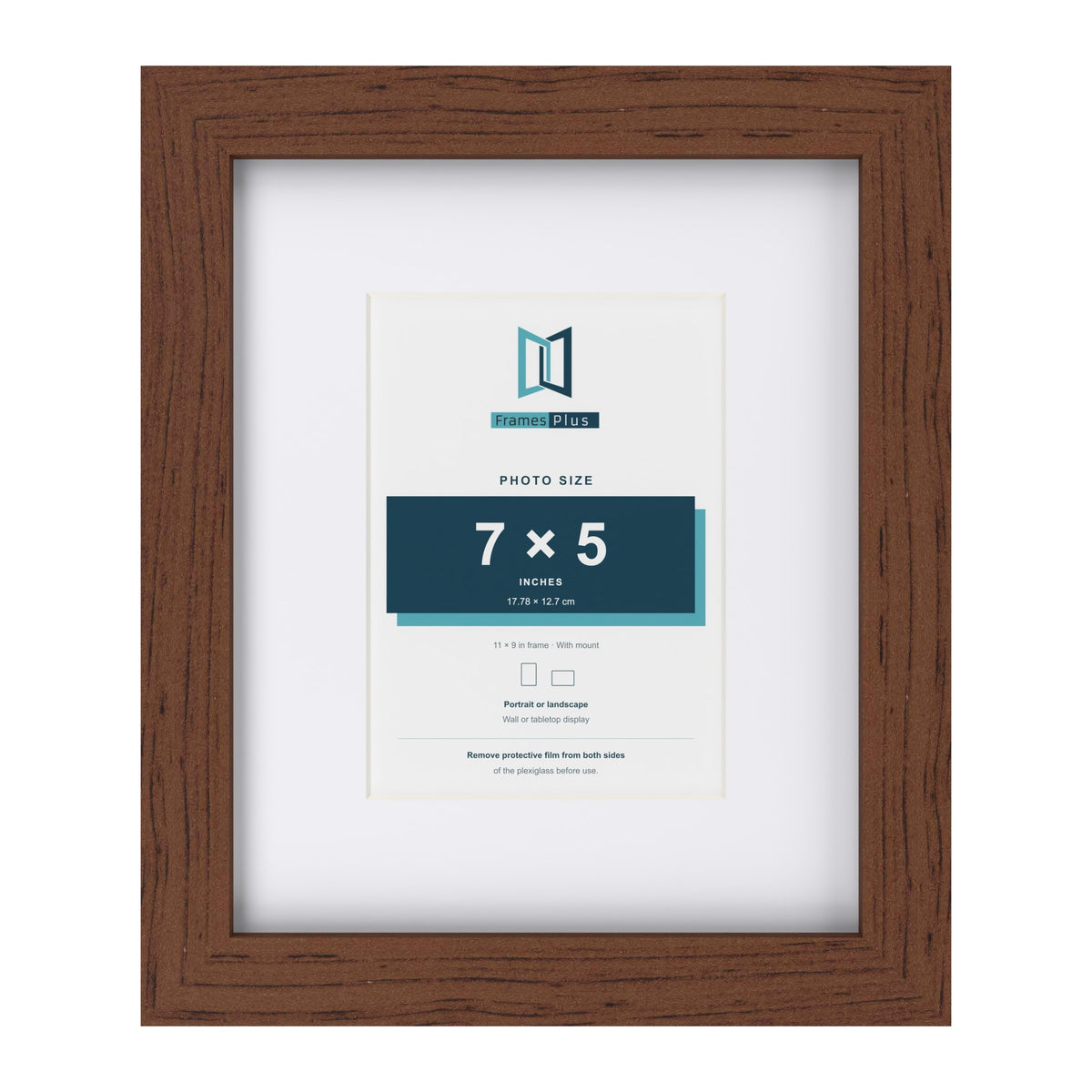 Classic Dark Teak 11 x 9 inch picture frame with a white mount for a 7 x 5 inch photo