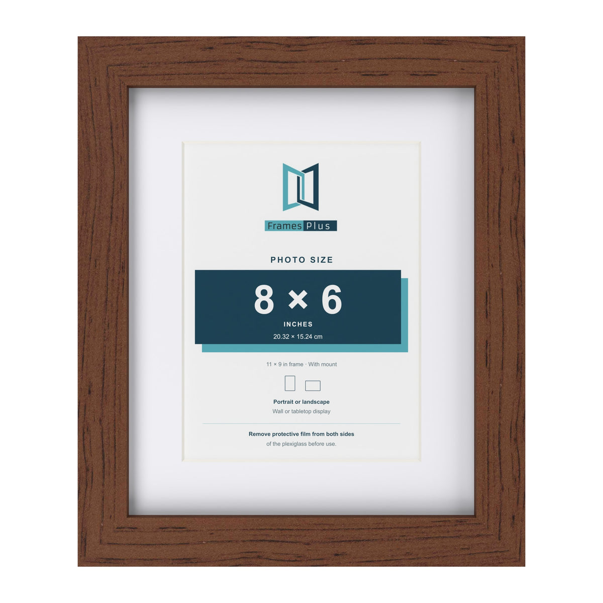 Classic Dark Teak 11 x 9 inch picture frame with a white mount for an 8 x 6 inch photo