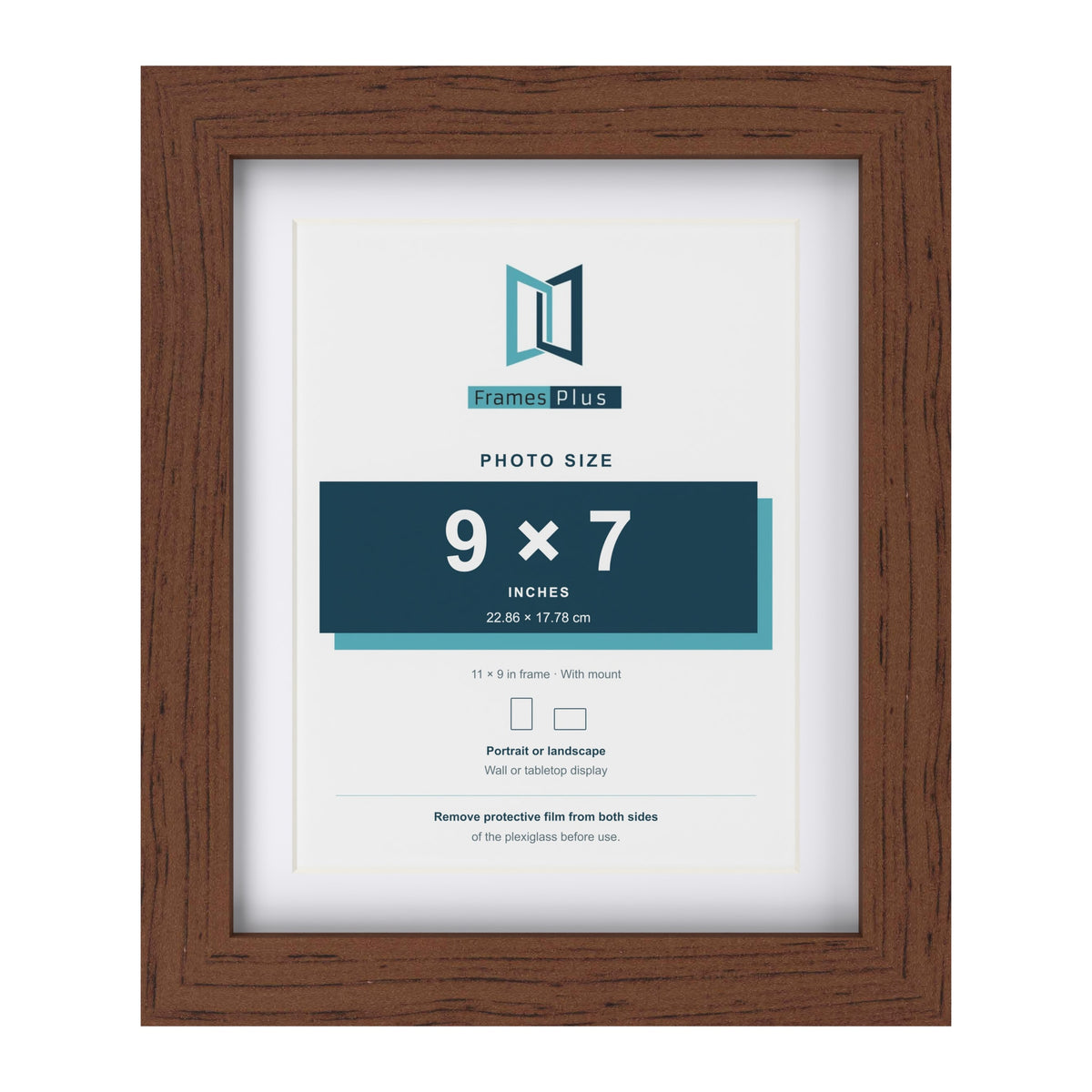 Classic Dark Teak 11 x 9 inch picture frame with a white mount for a 9 x 7 inch photo