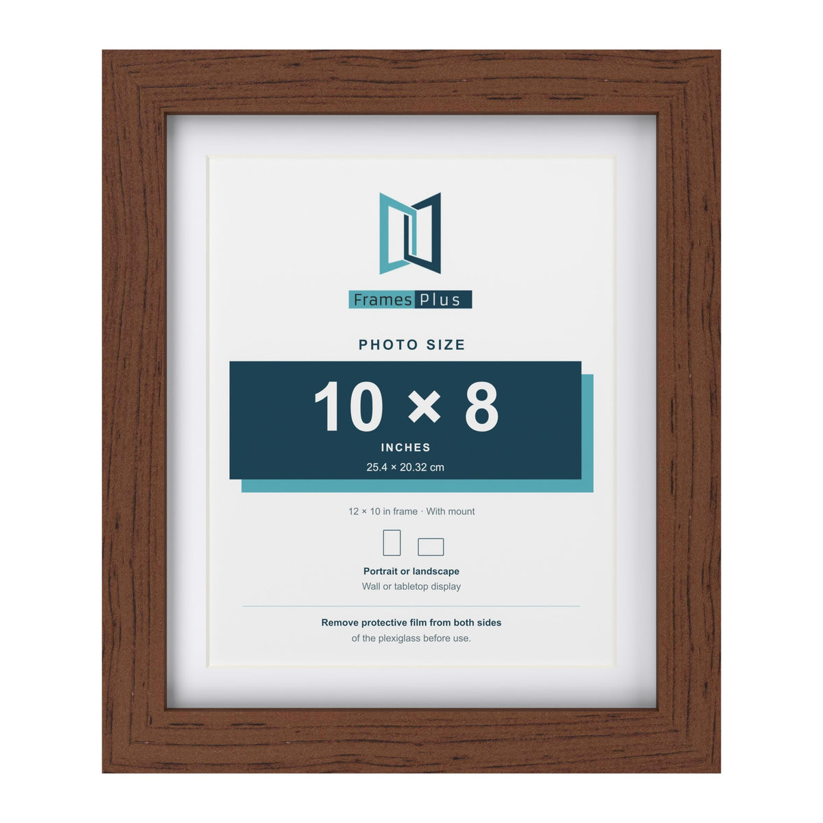 Classic Dark Teak 12 x 10 inch picture frame with a white mount for a 10 x 8 inch photo