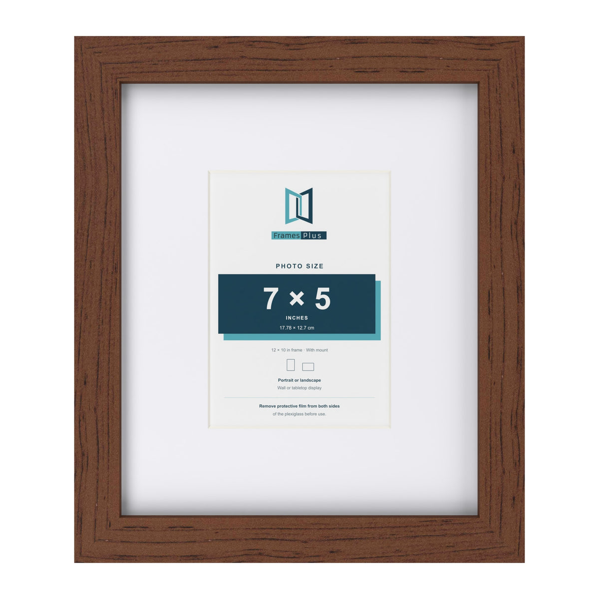 Classic Dark Teak 12 x 10 inch picture frame with a white mount for a 7 x 5 inch photo