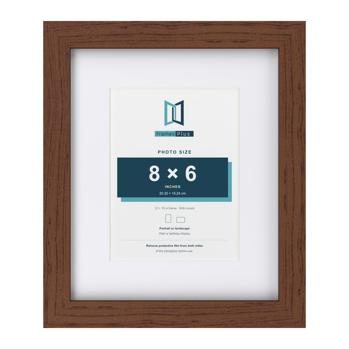 Classic Dark Teak 12 x 10 inch picture frame with a white mount for an 8 x 6 inch photo