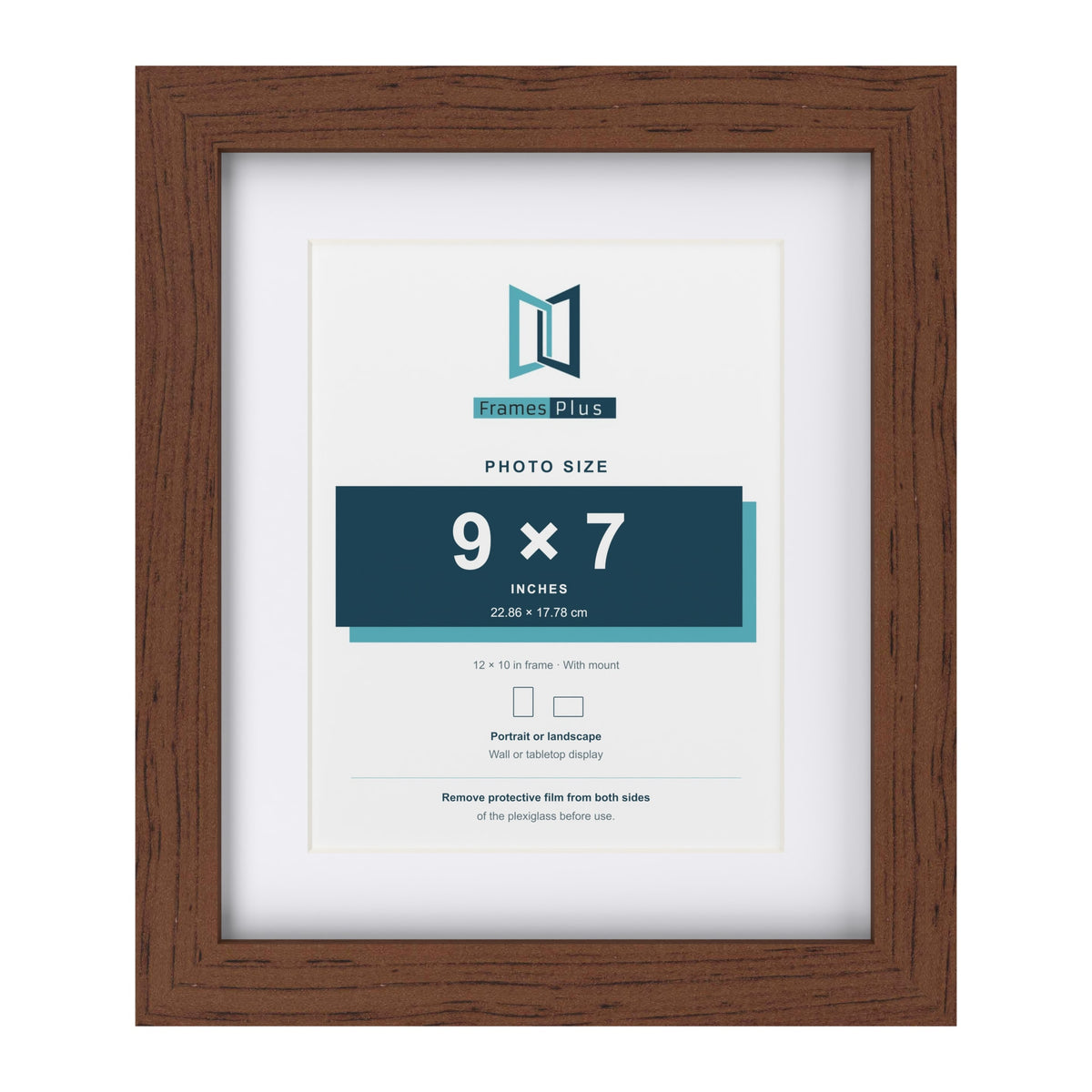 Classic Dark Teak 12 x 10 inch picture frame with a white mount for a 9 x 7 inch photo
