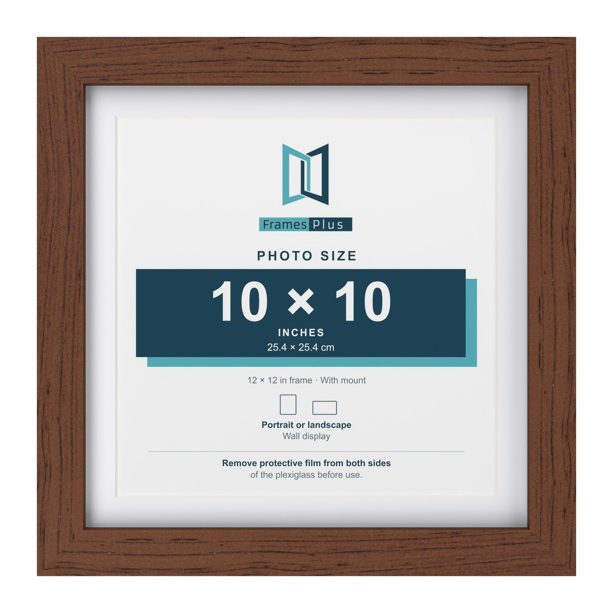Classic Dark Teak 12 x 12 inch picture frame with a white mount for a 10 x 10 inch photo