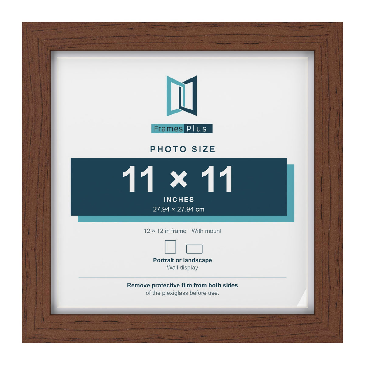 Classic Dark Teak 12 x 12 inch picture frame with a white mount for an 11 x 11 inch photo