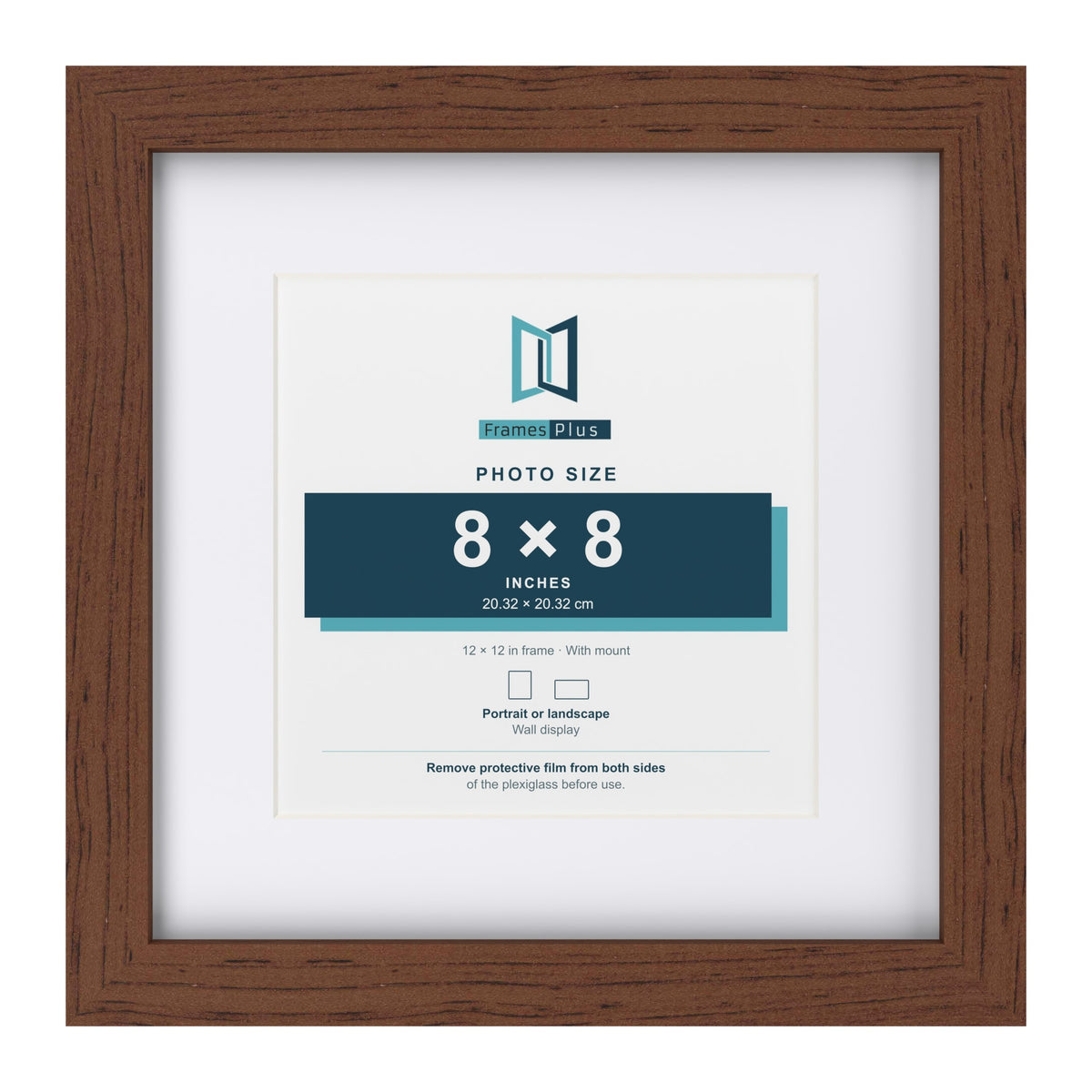 Classic Dark Teak 12 x 12 inch picture frame with a white mount for an 8 x 8 inch photo