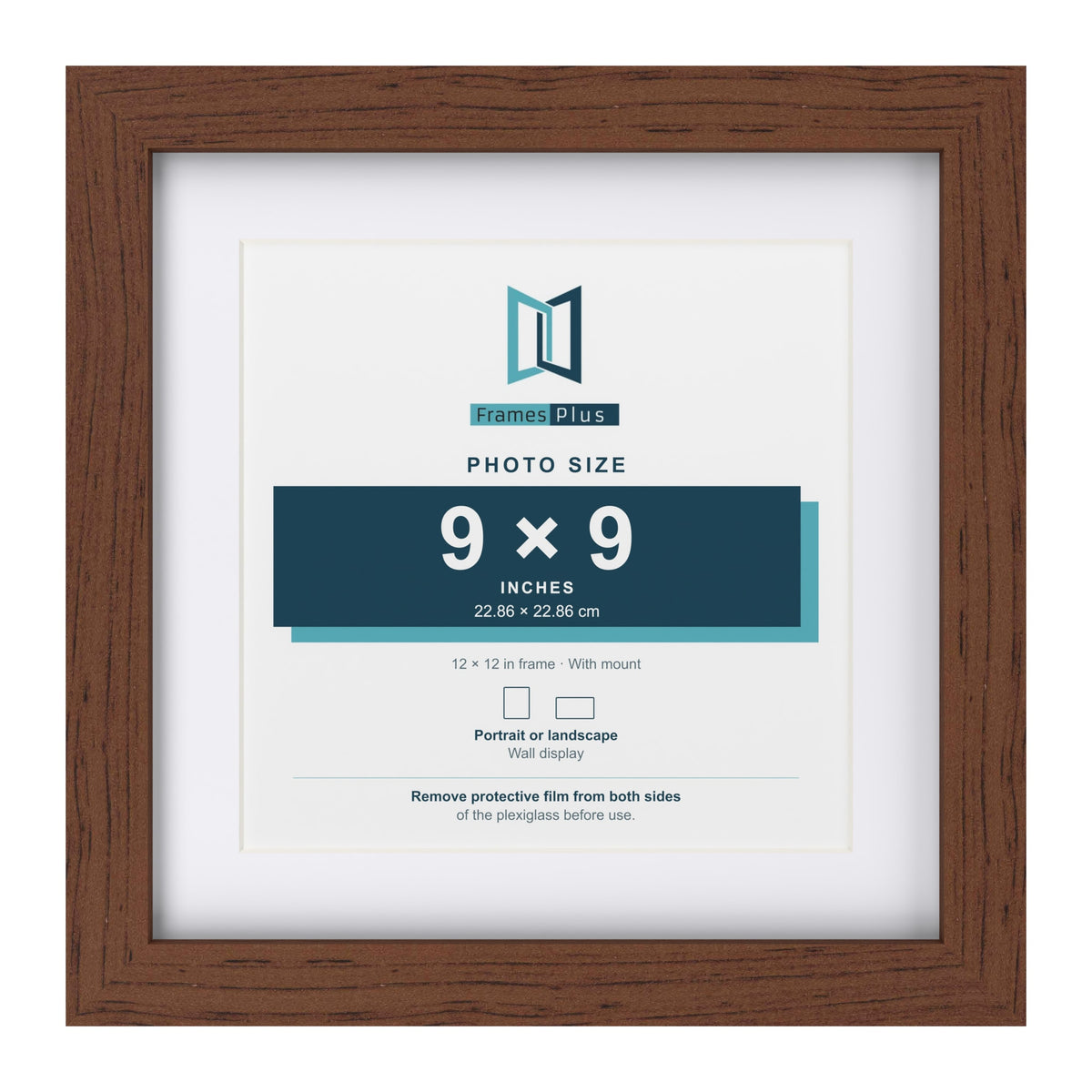 Classic Dark Teak 12 x 12 inch picture frame with a white mount for a 9 x 9 inch photo