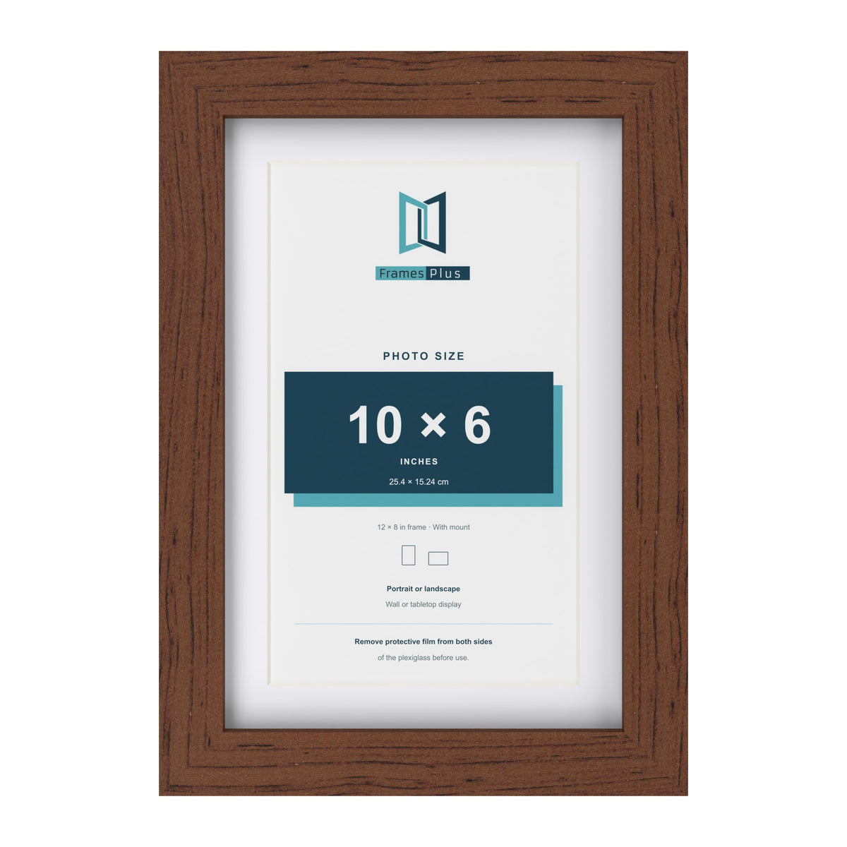 Classic Dark Teak 12 x 8 inch picture frame with a white mount for a 10 x 6 inch photo
