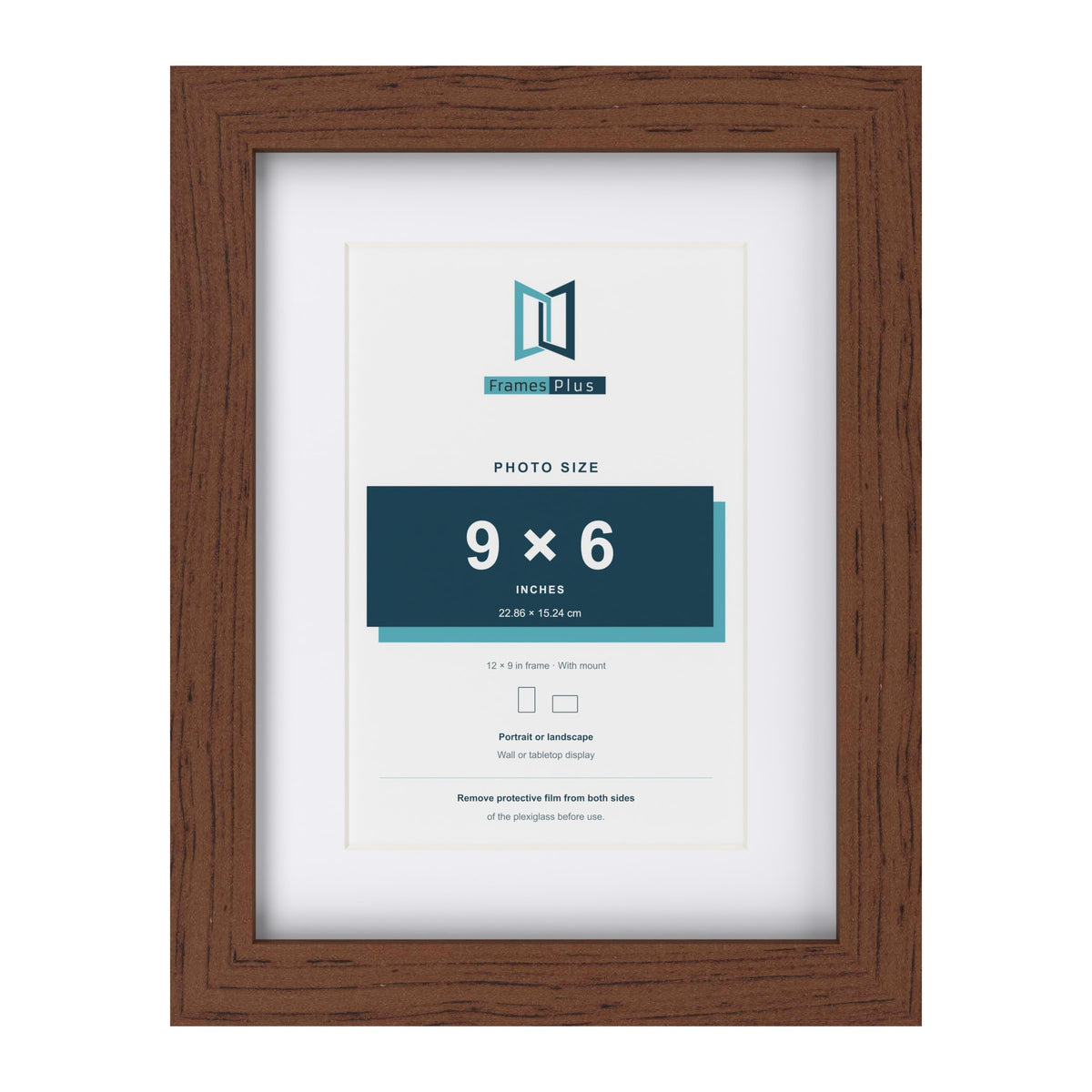 Classic Dark Teak 12 x 9 inch picture frame with a white mount for a 9 x 6 inch photo