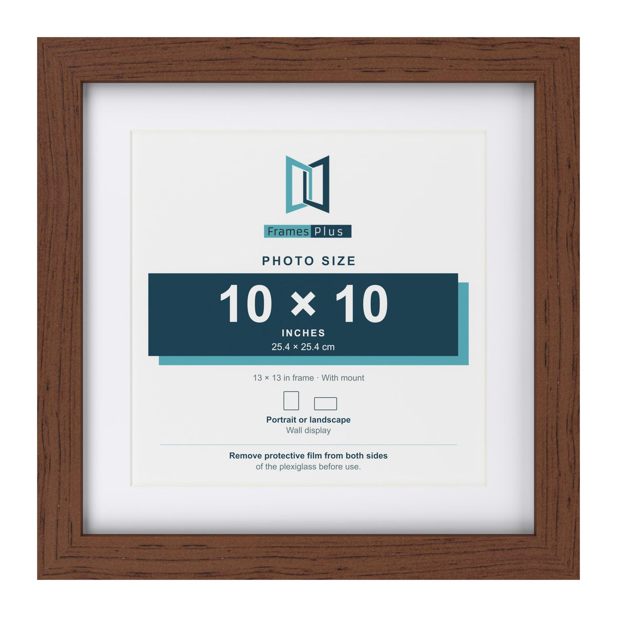 Classic Dark Teak 13 x 13 inch picture frame with a white mount for a 10 x 10 inch photo
