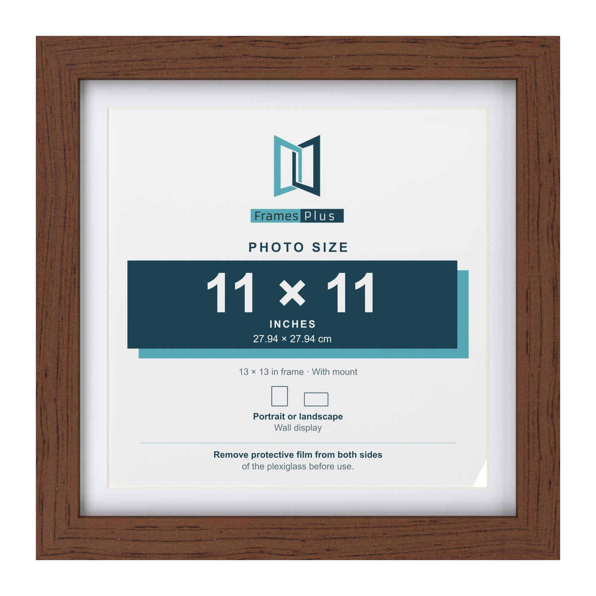 Classic Dark Teak 13 x 13 inch picture frame with a white mount for an 11 x 11 inch photo
