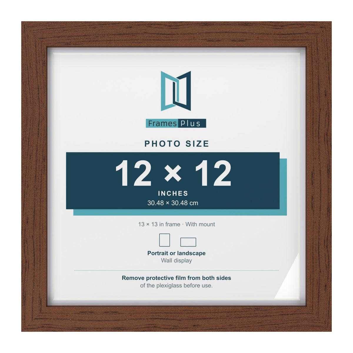 Classic Dark Teak 13 x 13 inch picture frame with a white mount for a 12 x 12 inch photo