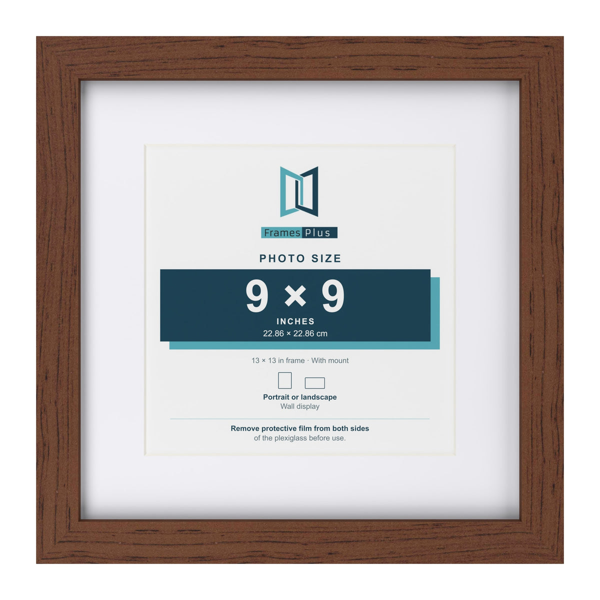 Classic Dark Teak 13 x 13 inch picture frame with a white mount for a 9 x 9 inch photo