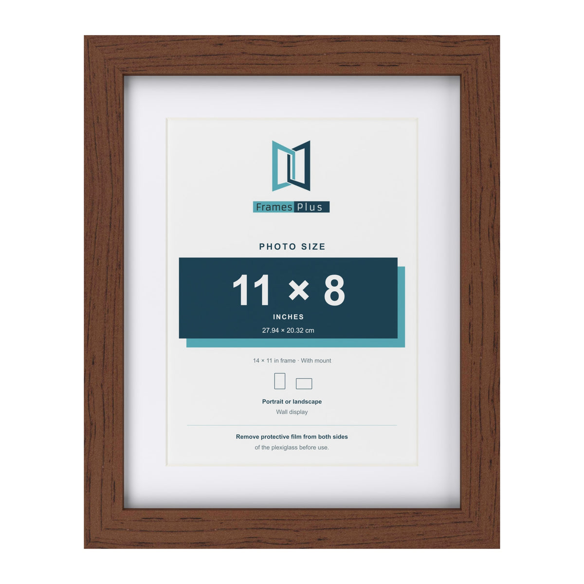 Classic Dark Teak 14 x 11 inch picture frame with a white mount for an 11 x 8 inch photo