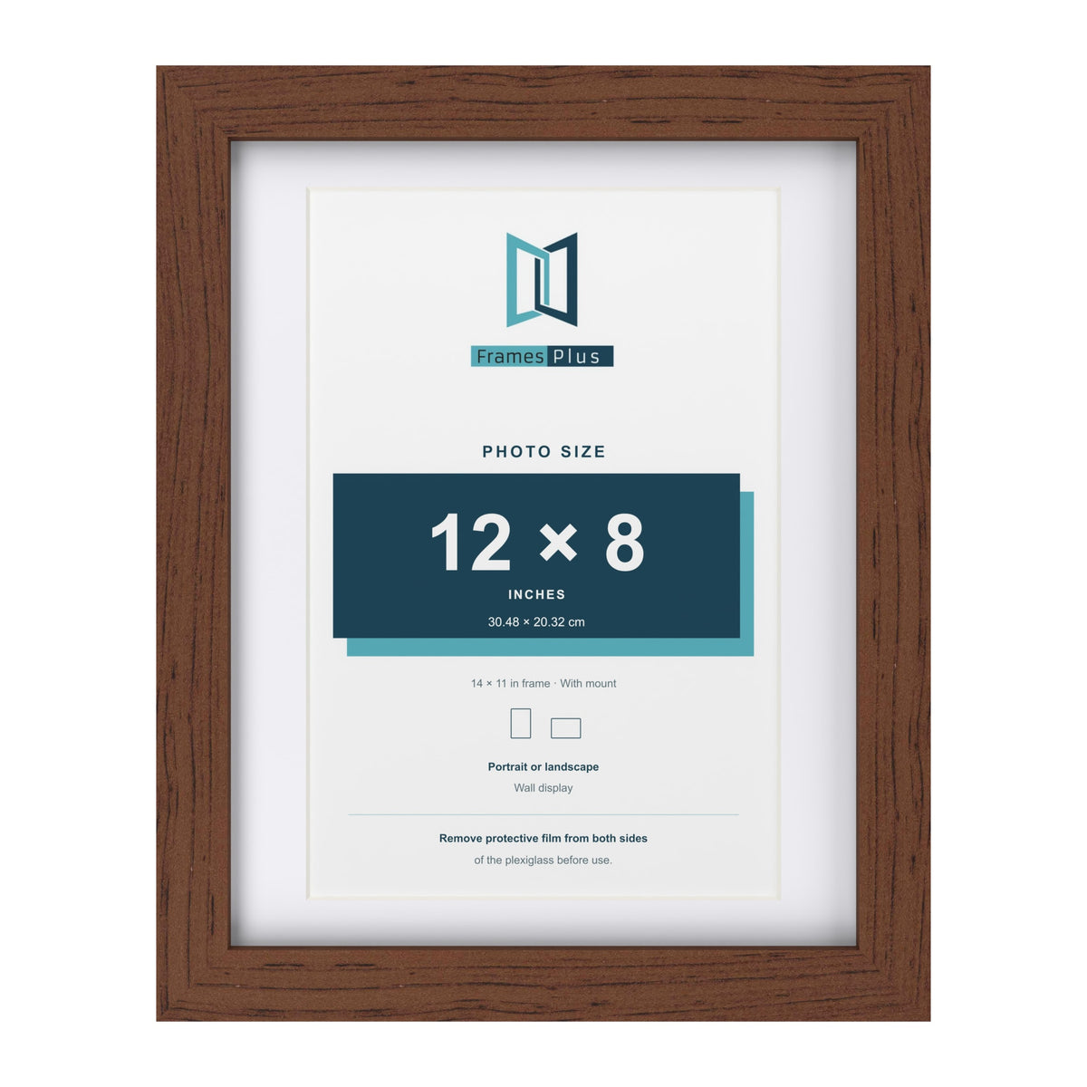 Classic Dark Teak 14 x 11 inch picture frame with a white mount for a 12 x 8 inch photo