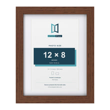 Classic Dark Teak 14 x 11 inch picture frame with a white mount for a 12 x 8 inch photo