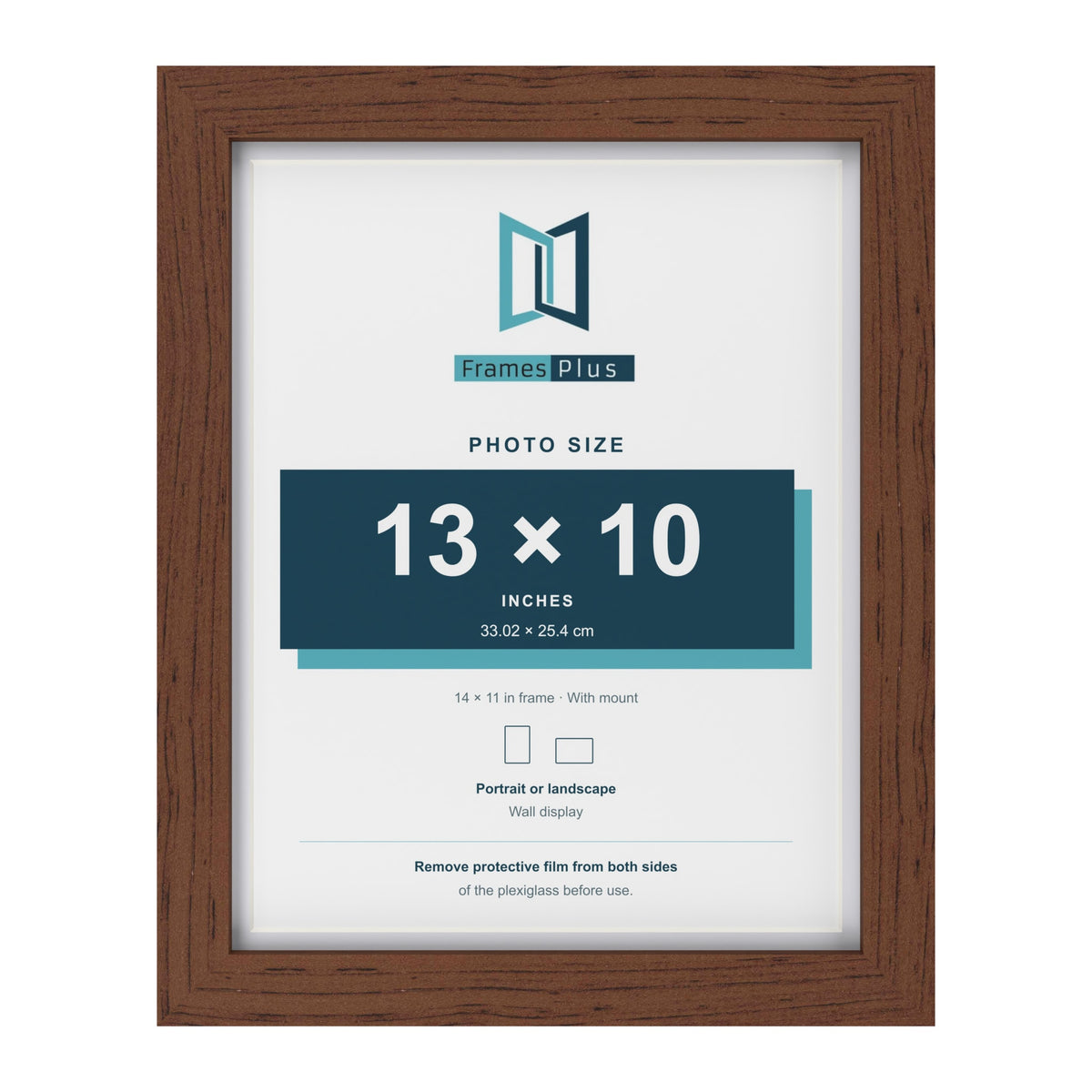 Classic Dark Teak 14 x 11 inch picture frame with a white mount for a 13 x 10 inch photo