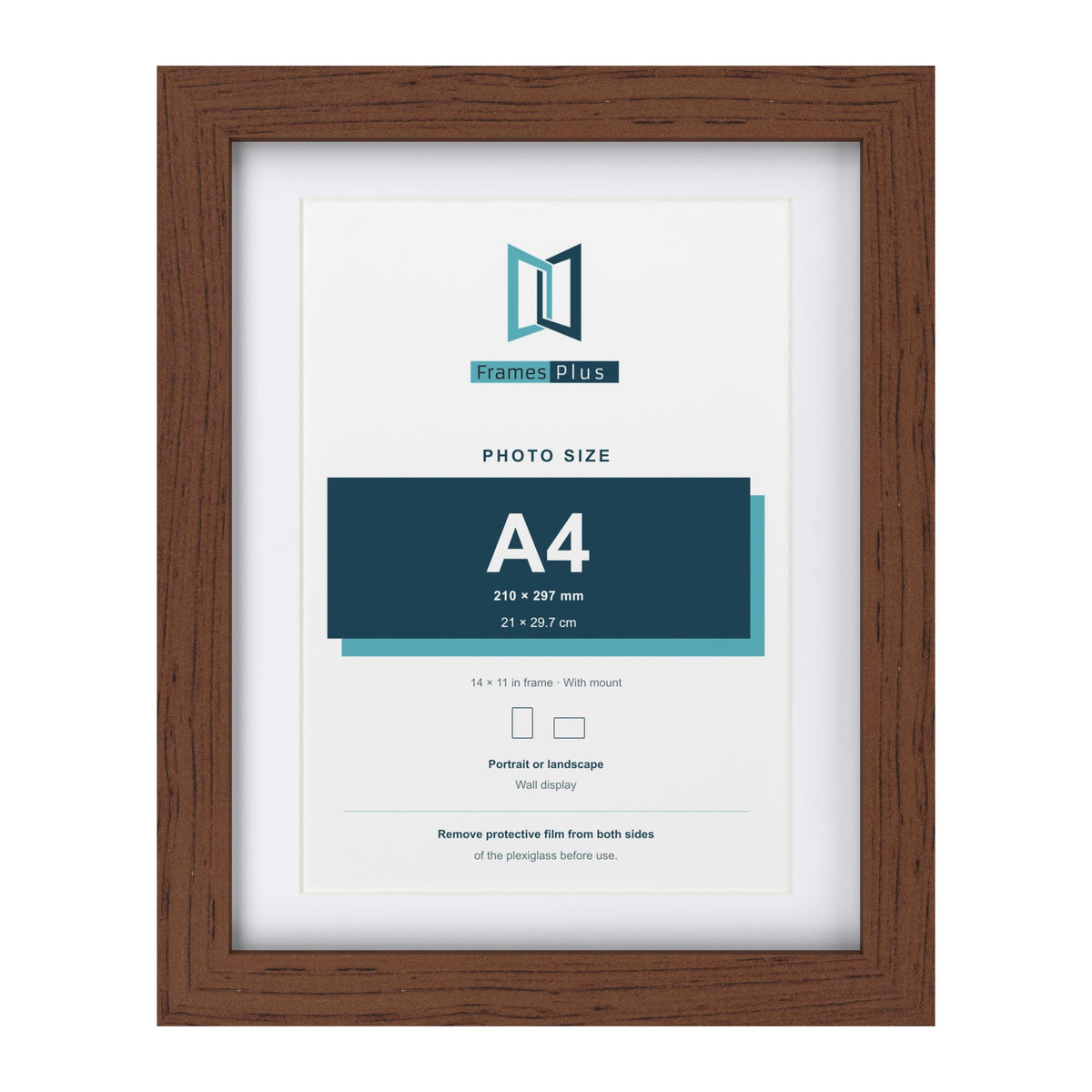 Classic Dark Teak 14 x 11 inch picture frame with a white mount for an A4 photo