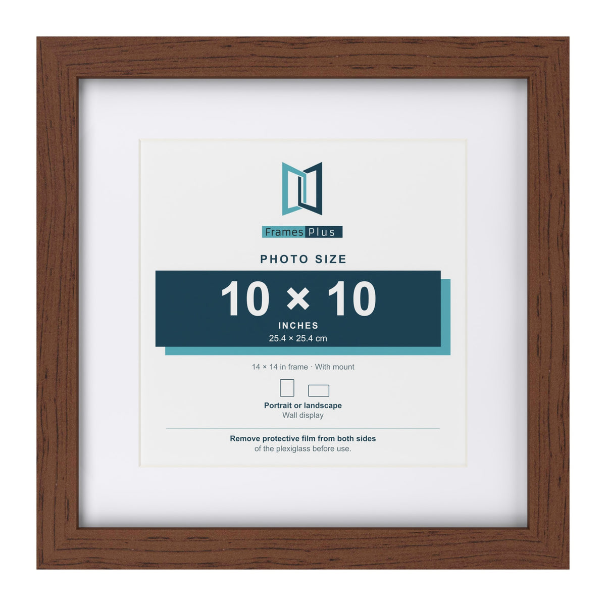 Classic Dark Teak 14 x 14 inch picture frame with a white mount for a 10 x 10 inch photo