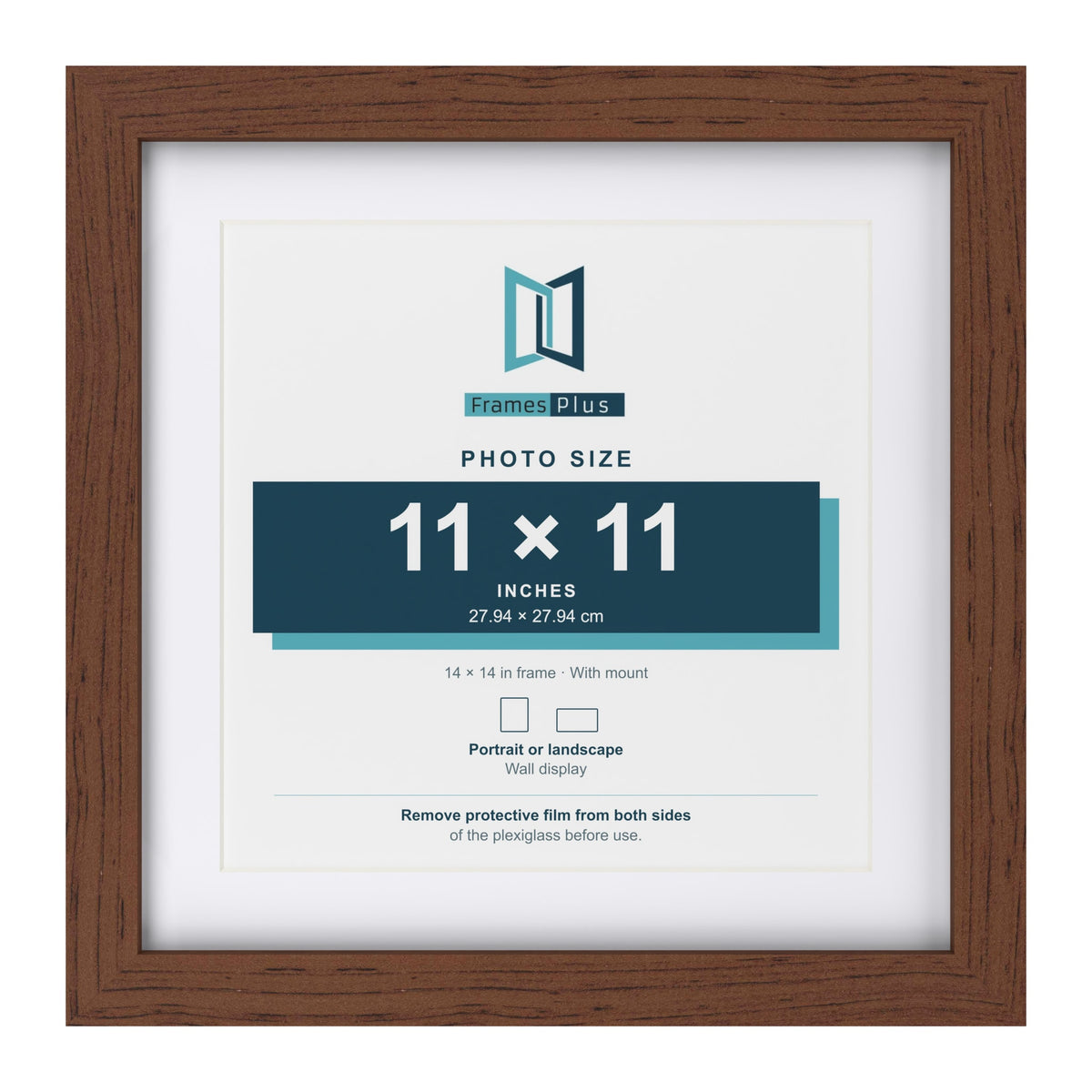Classic Dark Teak 14 x 14 inch picture frame with a white mount for an 11 x 11 inch photo