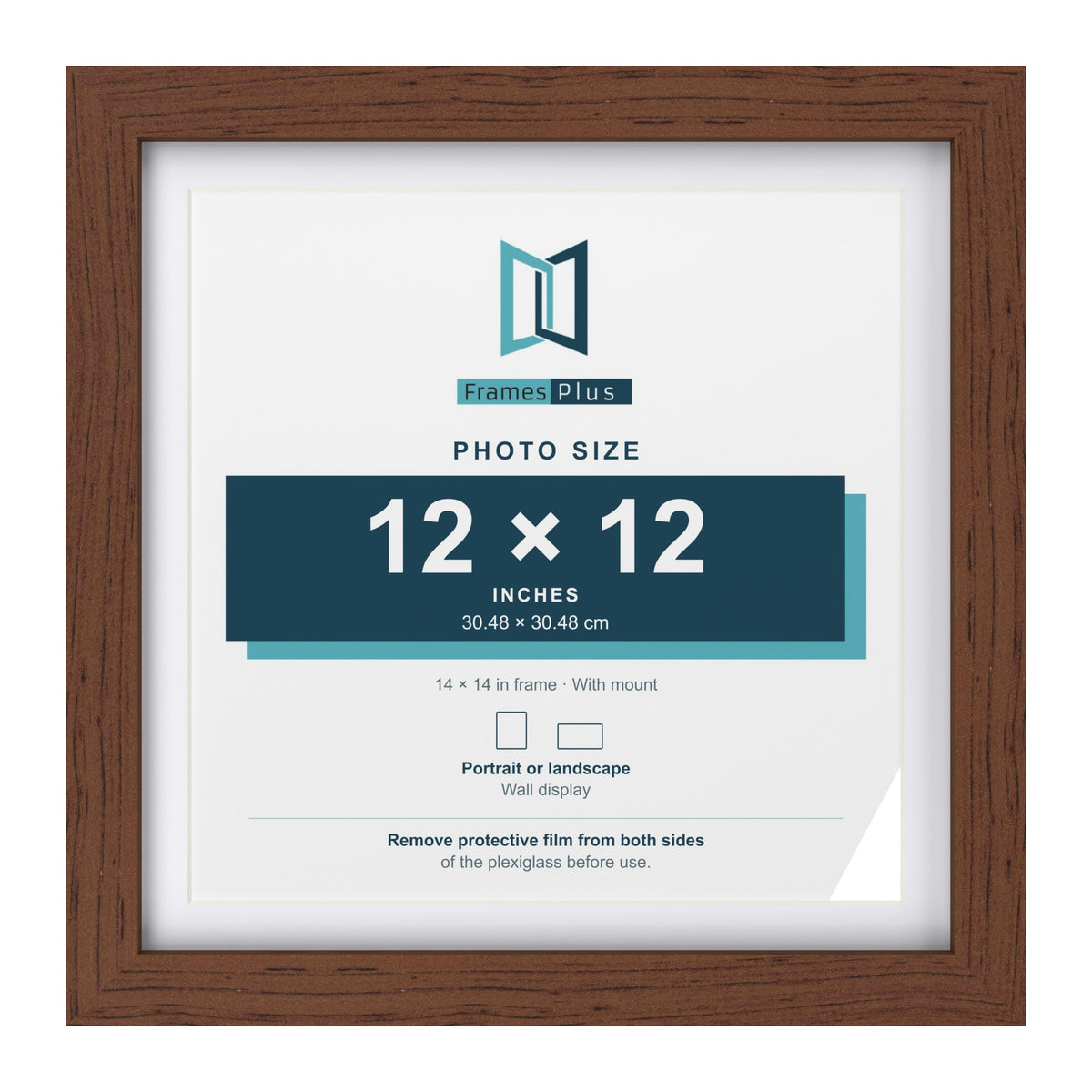 Classic Dark Teak 14 x 14 inch picture frame with a white mount for a 12 x 12 inch photo