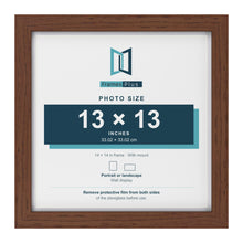 Classic Dark Teak 14 x 14 inch picture frame with a white mount for a 13 x 13 inch photo