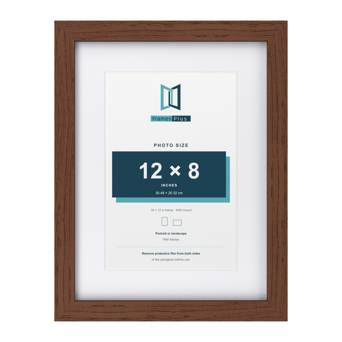 Classic Dark Teak 16 x 12 inch picture frame with a white mount for a 12 x 8 inch photo