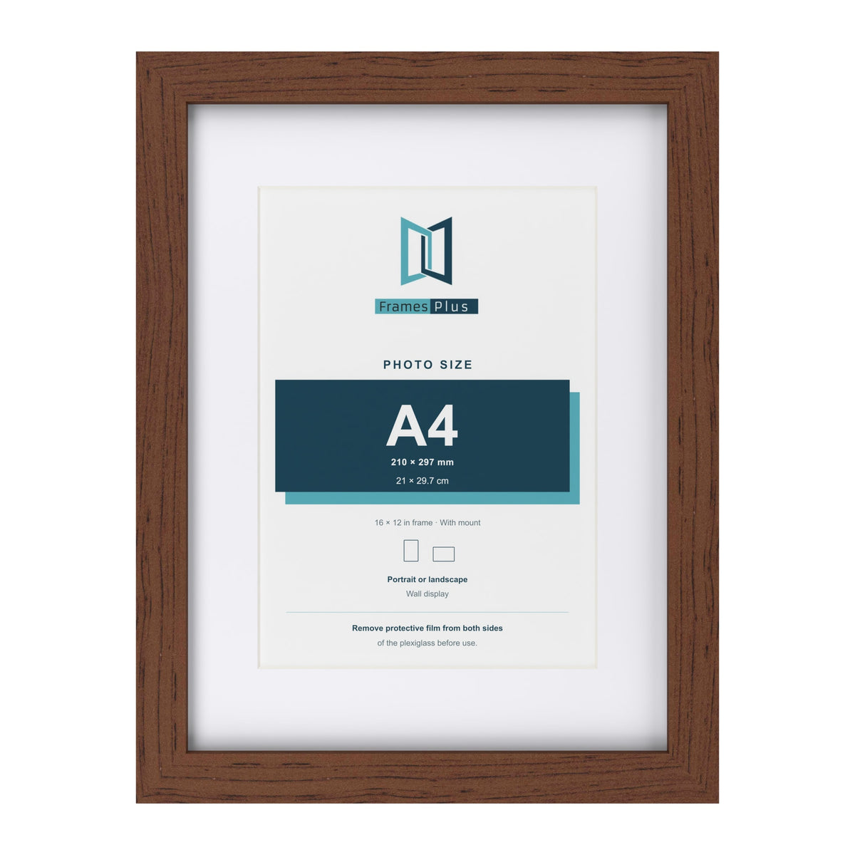 Classic Dark Teak 16 x 12 inch picture frame with a white mount for an A4 photo