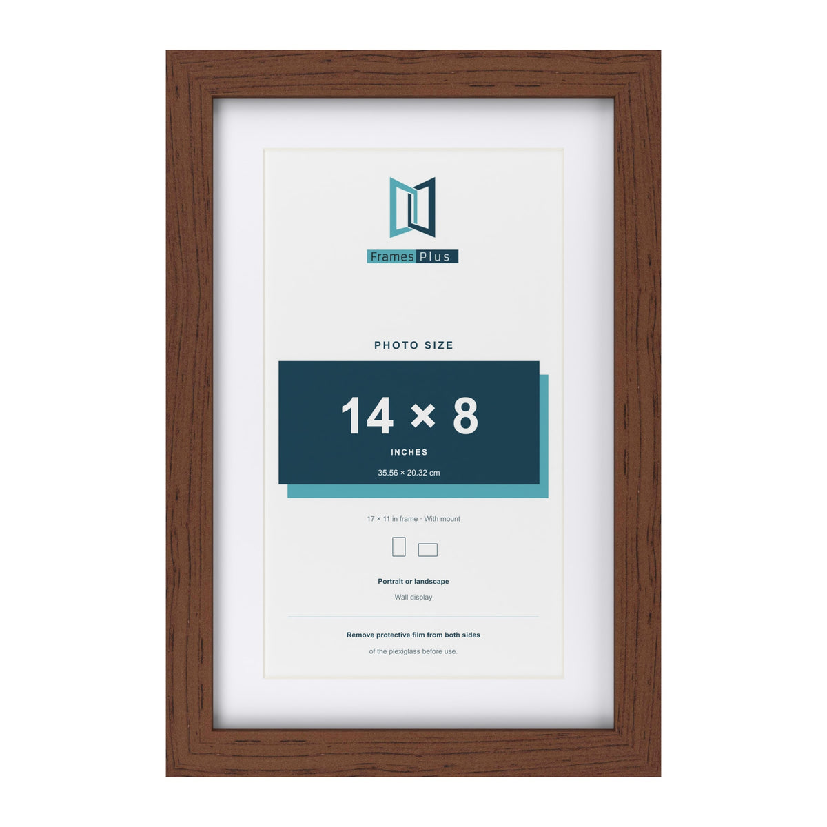 Classic Dark Teak 17 x 11 inch picture frame with a white mount for a 14 x 8 inch photo