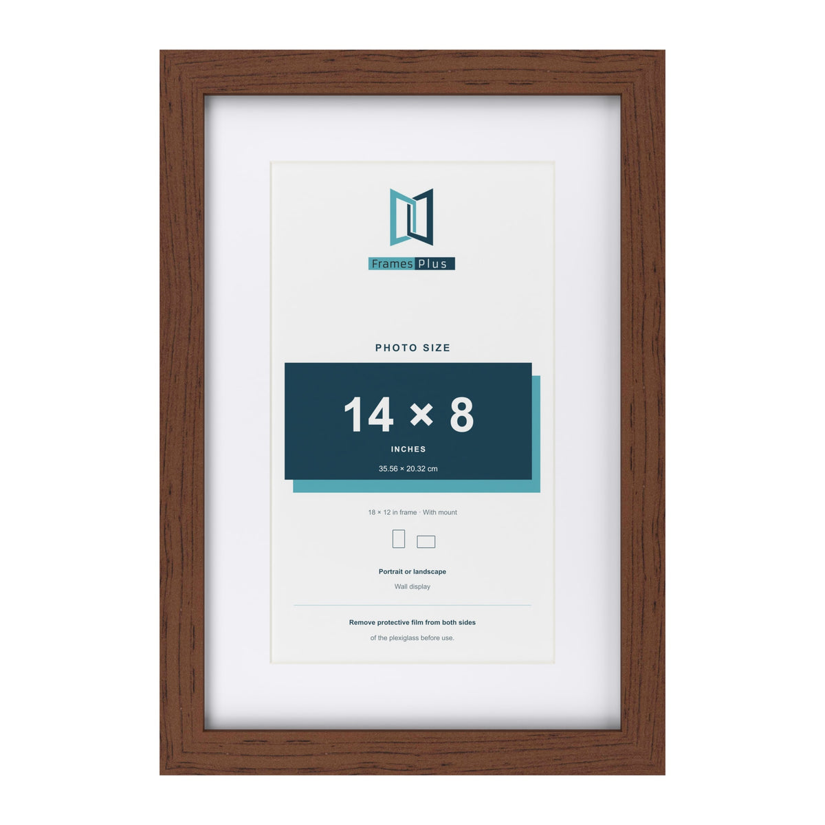 Classic Dark Teak 18 x 12 inch picture frame with a white mount for a 14 x 8 inch photo