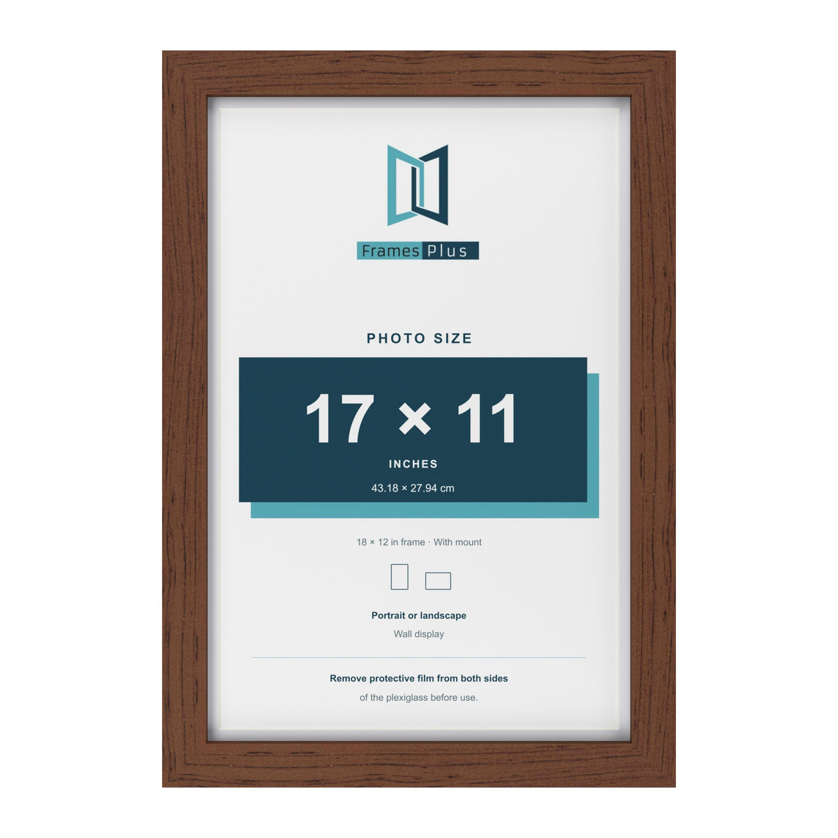Classic Dark Teak 18 x 12 inch picture frame with a white mount for a 17 x 11 inch photo