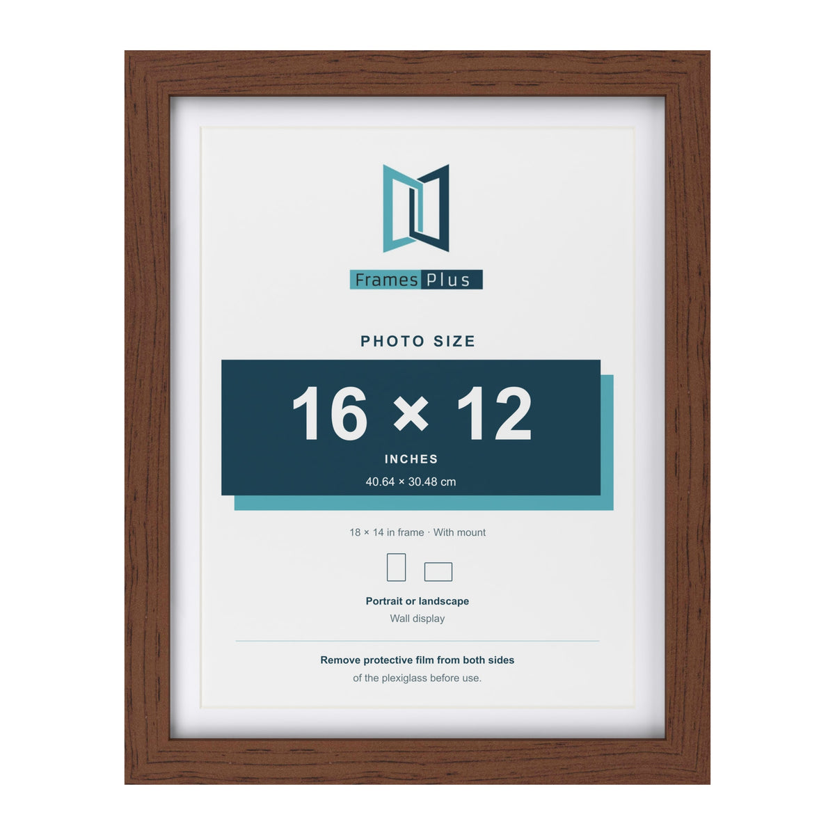 Classic Dark Teak 18 x 14 inch picture frame with a white mount for a 16 x 12 inch photo