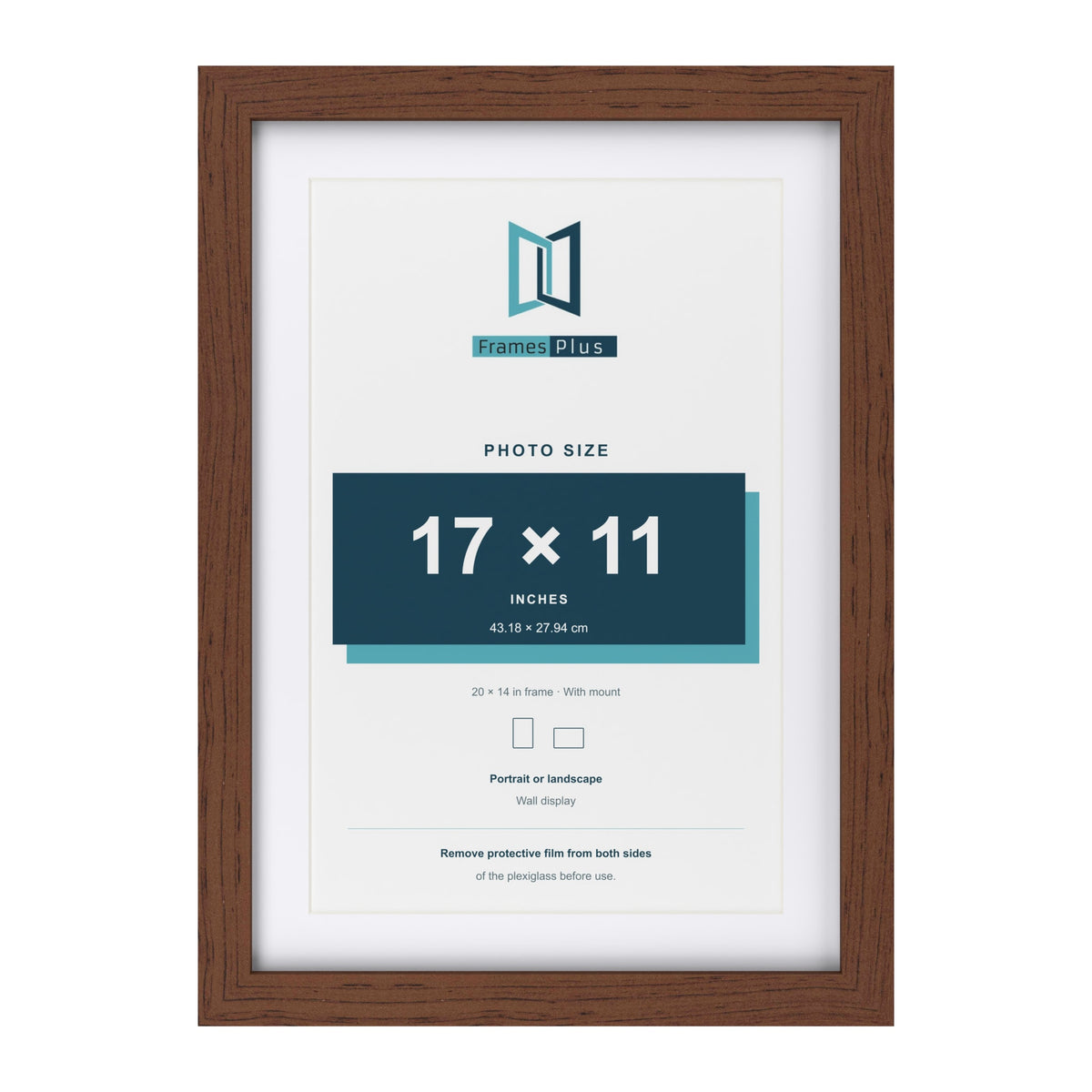Classic Dark Teak 20 x 14 inch picture frame with a white mount for a 17 x 11 inch photo