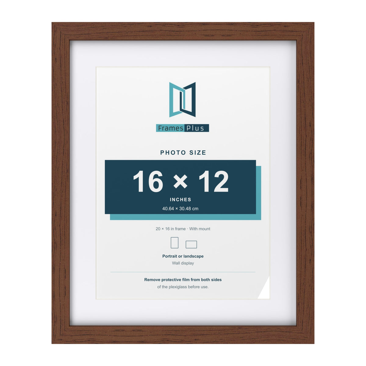 Classic Dark Teak 20 x 16 inch picture frame with a white mount for a 16 x 12 inch photo