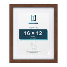 Classic Dark Teak 20 x 16 inch picture frame with a white mount for a 16 x 12 inch photo