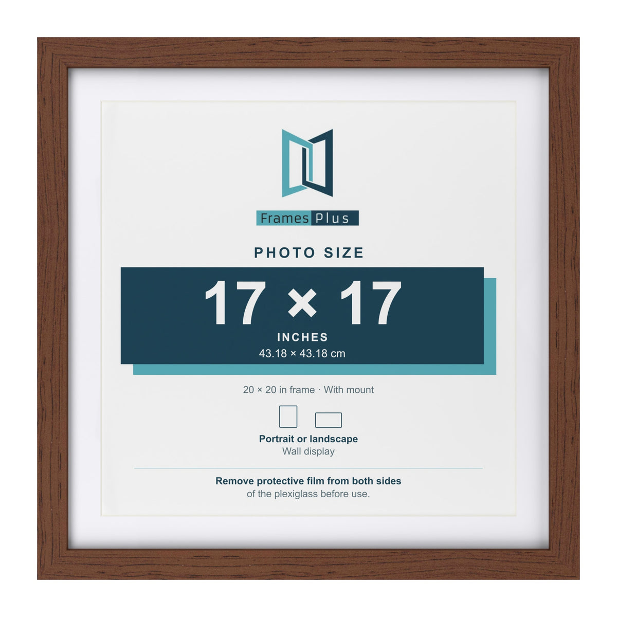 Classic Dark Teak 20 x 20 inch picture frame with a white mount for a 17 x 17 inch photo