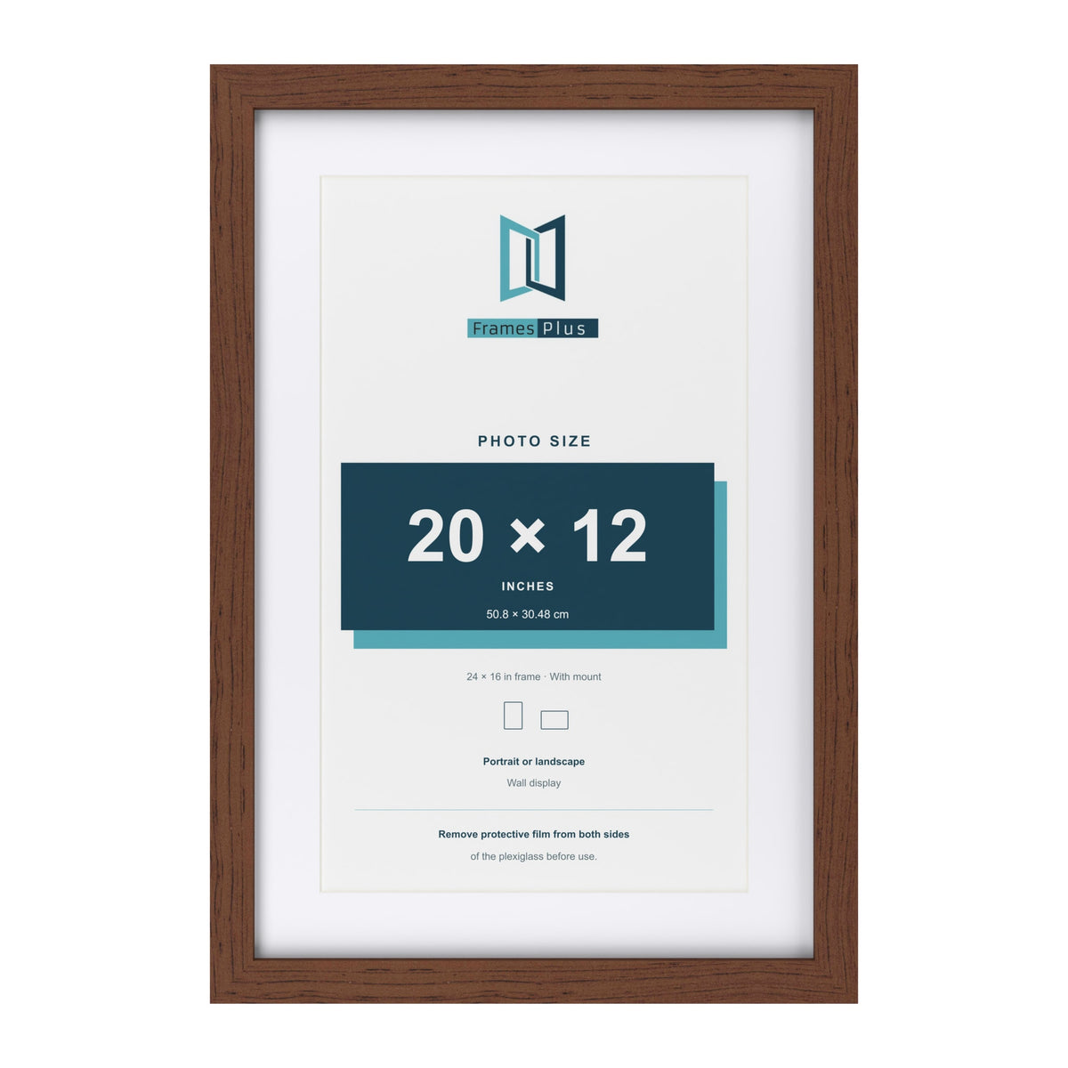 Classic Dark Teak 24 x 16 inch picture frame with a white mount for a 20 x 12 inch photo