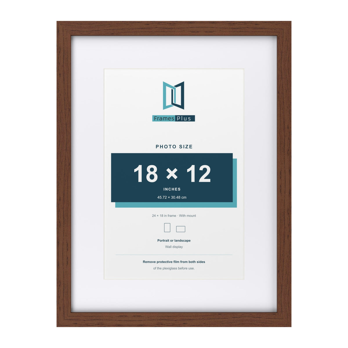 Classic Dark Teak 24 x 18 inch picture frame with a white mount for an 18 x 12 inch photo