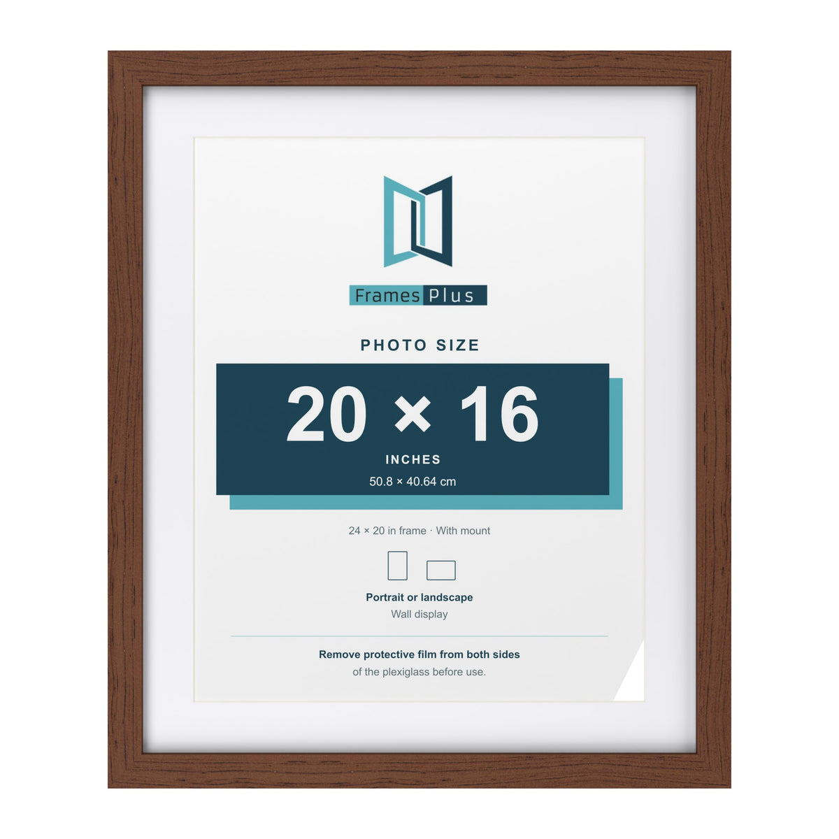 Classic Dark Teak 24 x 20 inch picture frame with a white mount for a 20 x 16 inch photo