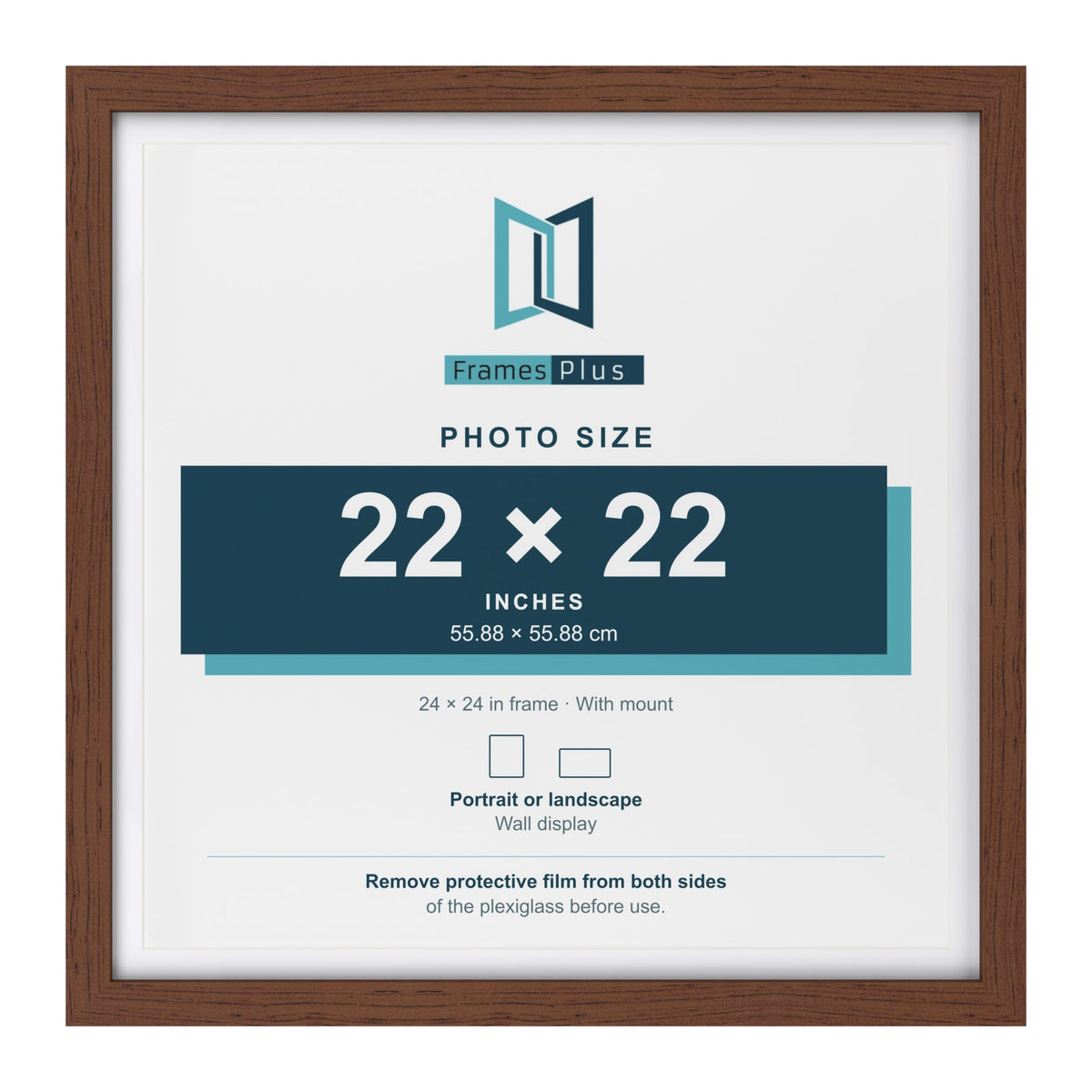 Classic Dark Teak 24 x 24 inch picture frame with a white mount for a 22 x 22 inch photo