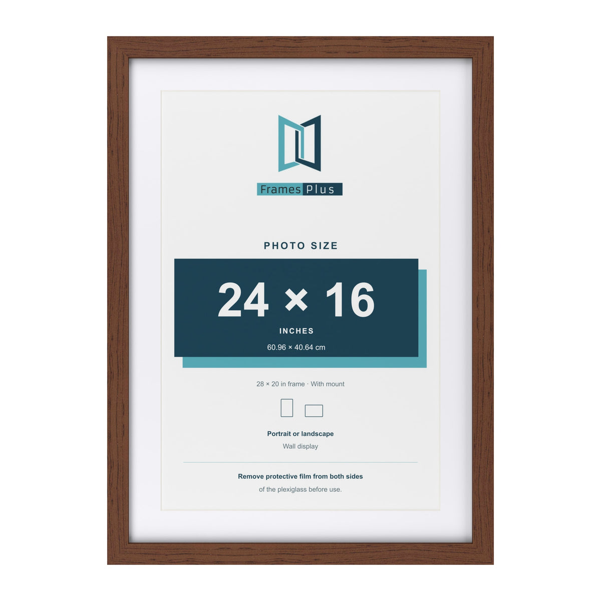 Classic Dark Teak 28 x 20 inch picture frame with a white mount for a 24 x 16 inch photo