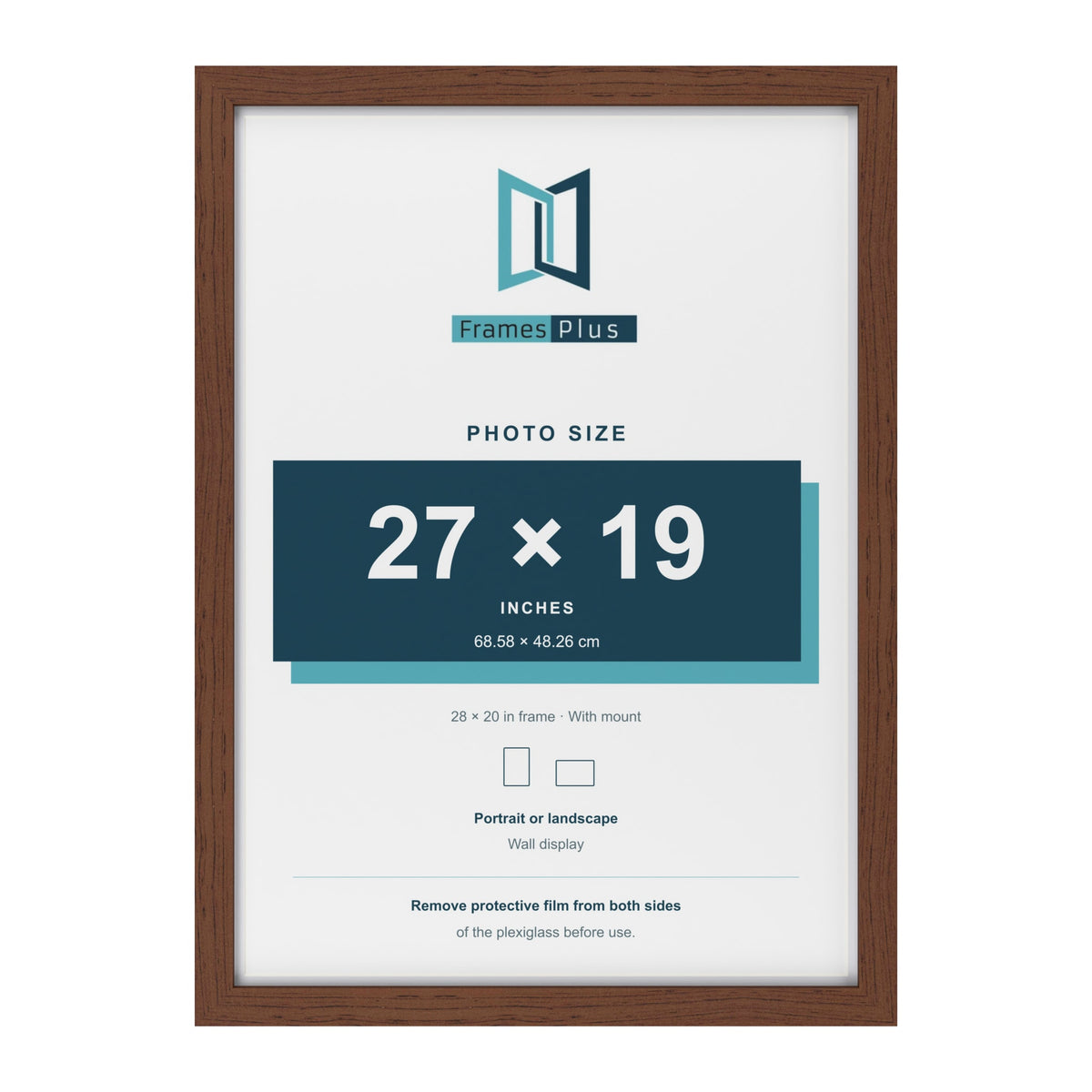Classic Dark Teak 28 x 20 inch picture frame with a white mount for a 27 x 19 inch photo