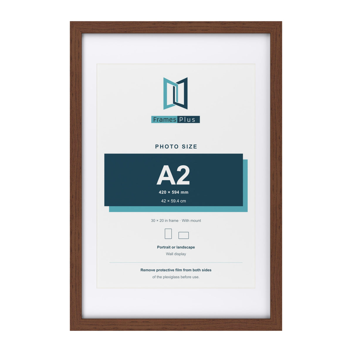 Classic Dark Teak 30 x 20 inch picture frame with a white mount for an A2 photo