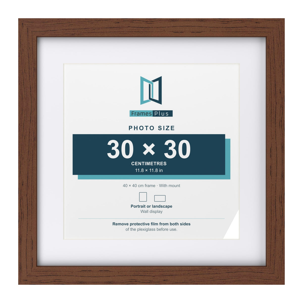 Classic Dark Teak 40 x 40 cm picture frame with a white mount for a 30 x 30 cm photo
